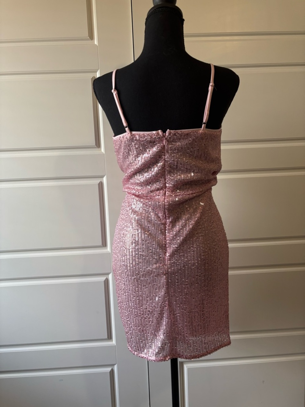 Pink Sequin Draped Wrap Mini Dress - Picture 2 of 3